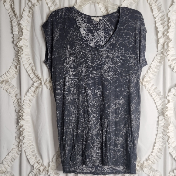 Helmut Lang t-shirt Tunic knit snake skin pattern white gray v-neck sz Small - Picture 1 of 6